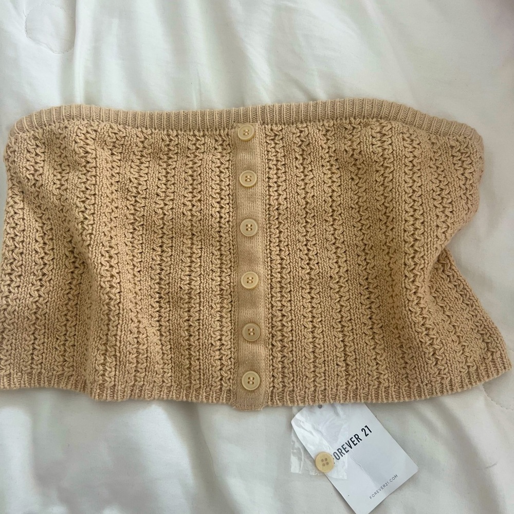 Forever 21 Tan Off-the-Shoulder Sweater Ribbed Knit